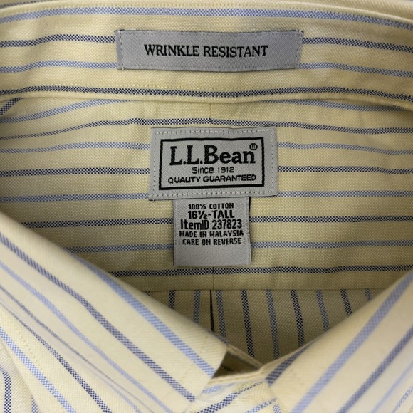 LL Bean Shirt Mens 16.5 Tall Button Down Striped Short Sleeve Cotton No Wrinkle - Picture 3 of 8